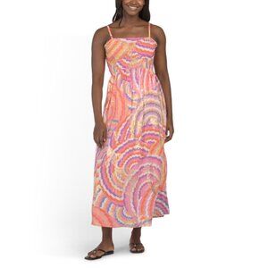AYFEE Pink Strappy Geometric Maxi Swim Cover-up Dress